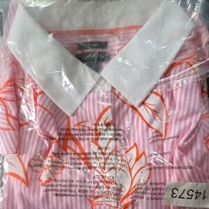 Talbots Pink and White Striped Blouse with White Collar